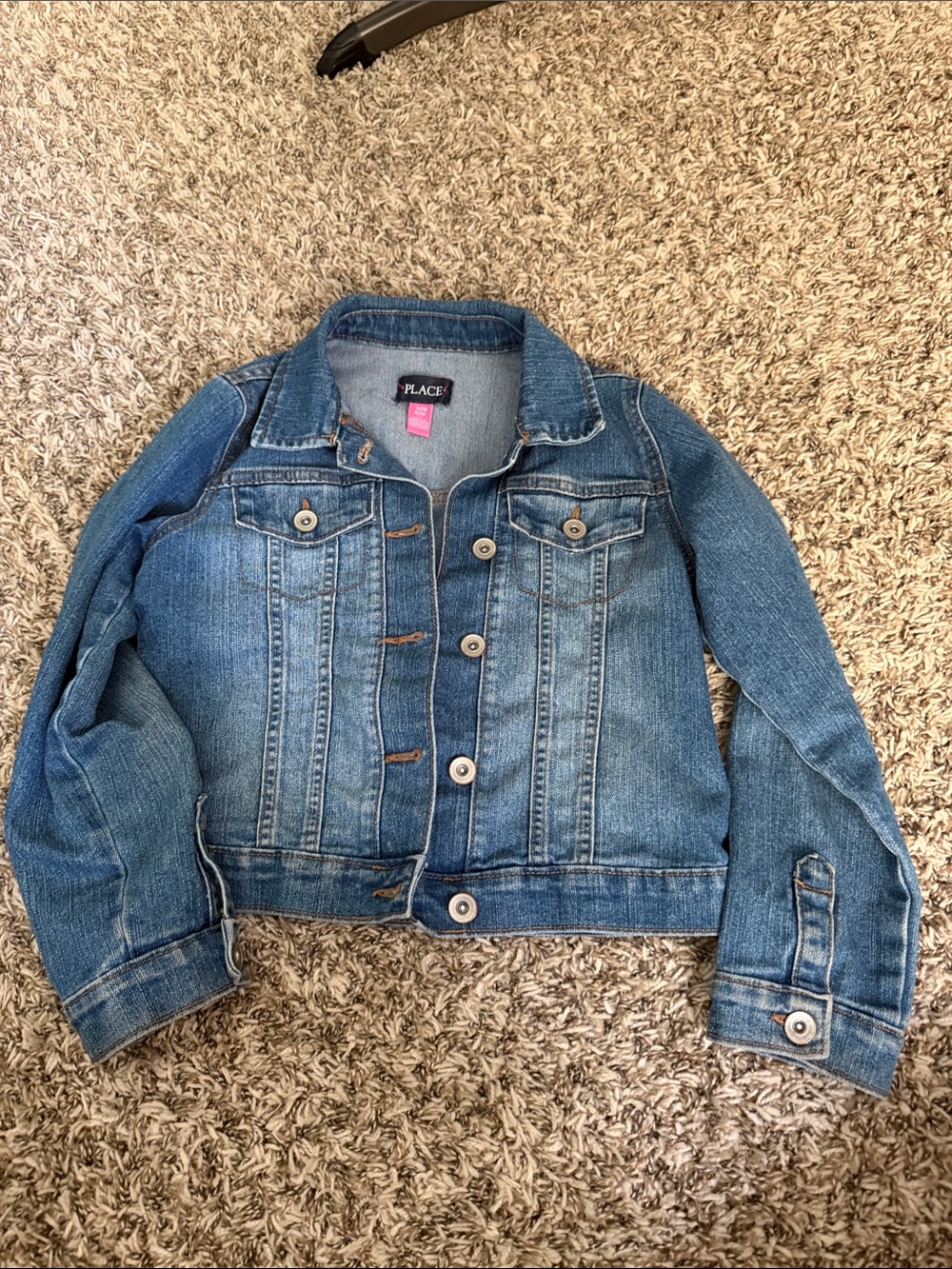 The Children's Place Denim Jacket- Button Front and Pearl Embellishment on Back